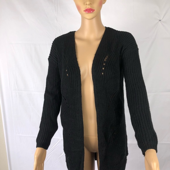 Juniors sweaters laced-back open-front cardigan - Picture 3 of 5